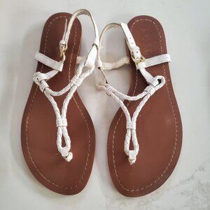 Lauren Ralph Lauren White Leather Braided Thong Sandals  size 8.5